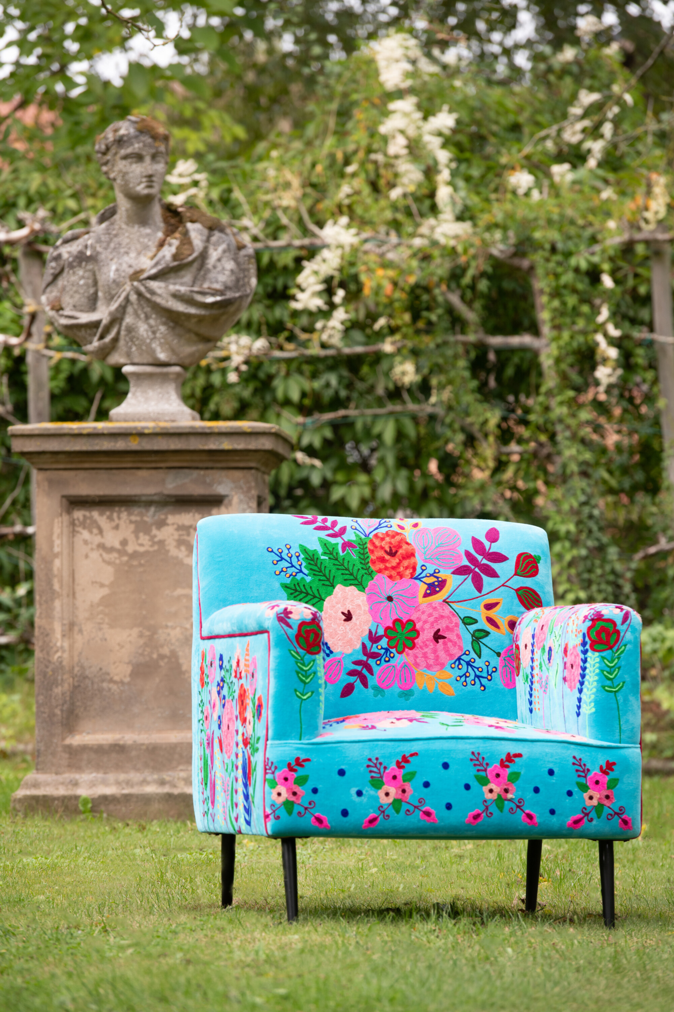 Fauteuil Bloemen Mangohout Azuurblauw