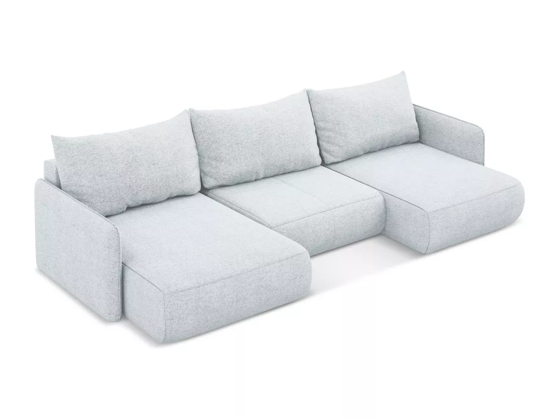 Canapé d'angle panoramique convertible en tissu chenille - bleu clair - NANEA