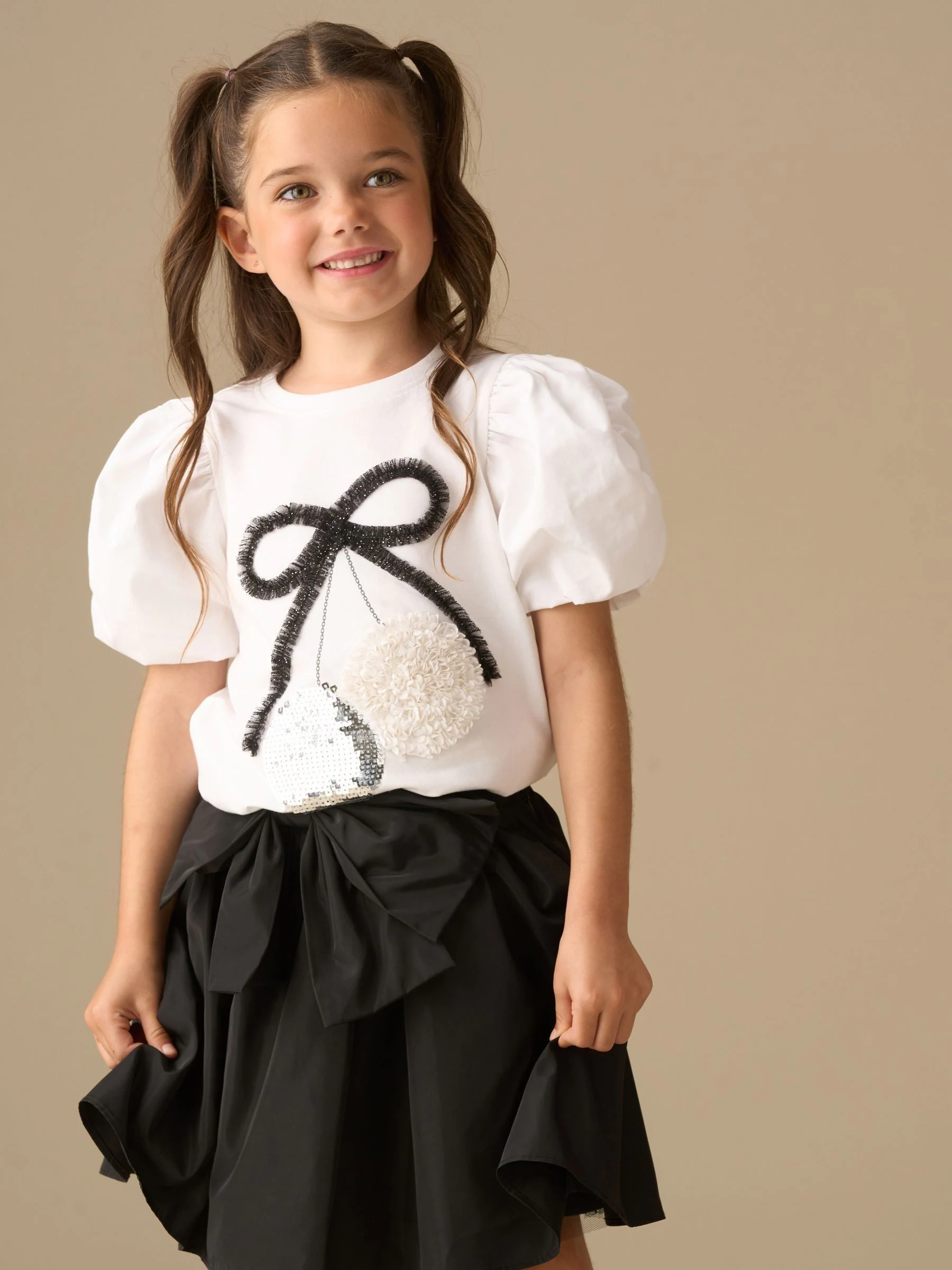 Angel & Rocket Elodie Disco Ball Embellished Puff Sleeve T-Shirt
