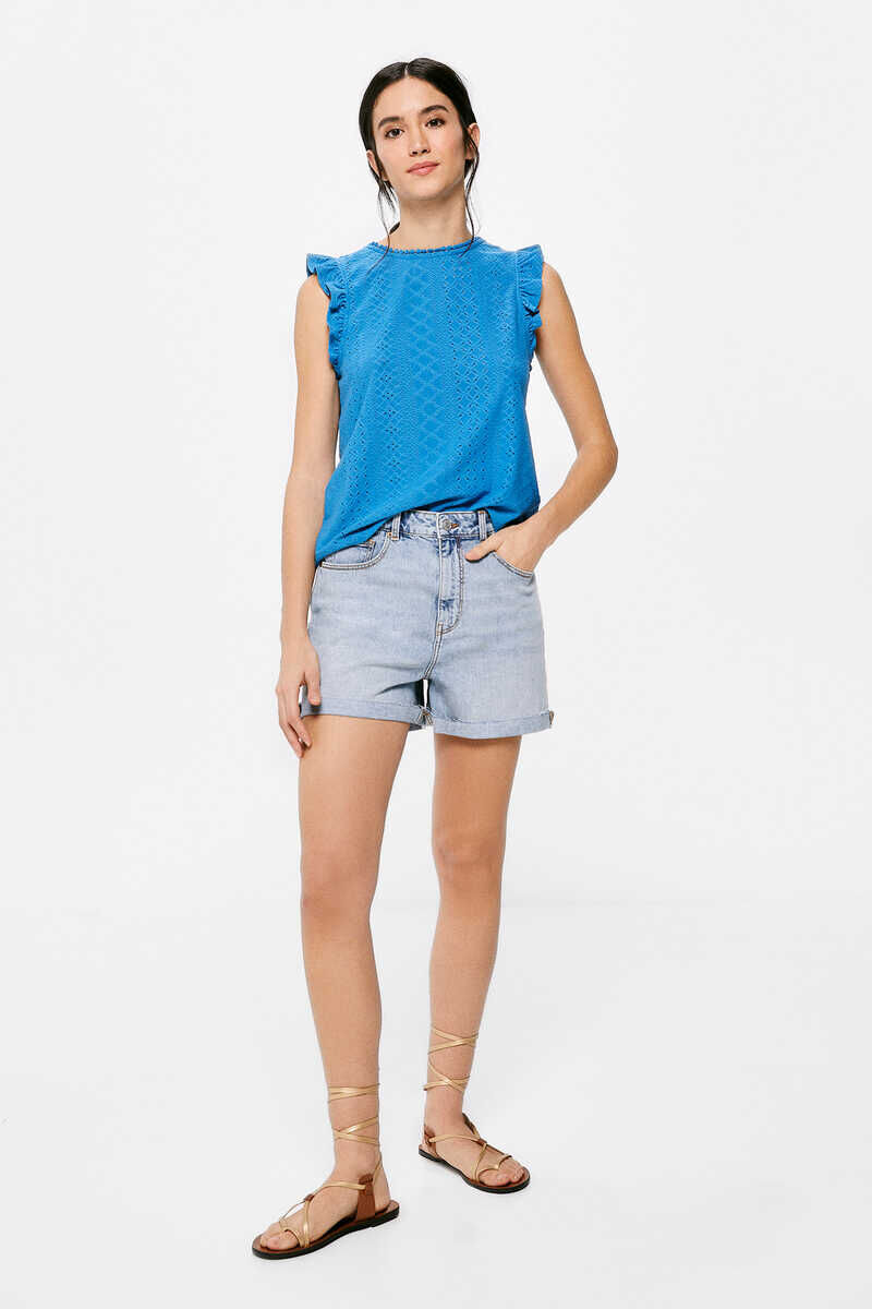 Blusa com bordado suíço circular - azul médio