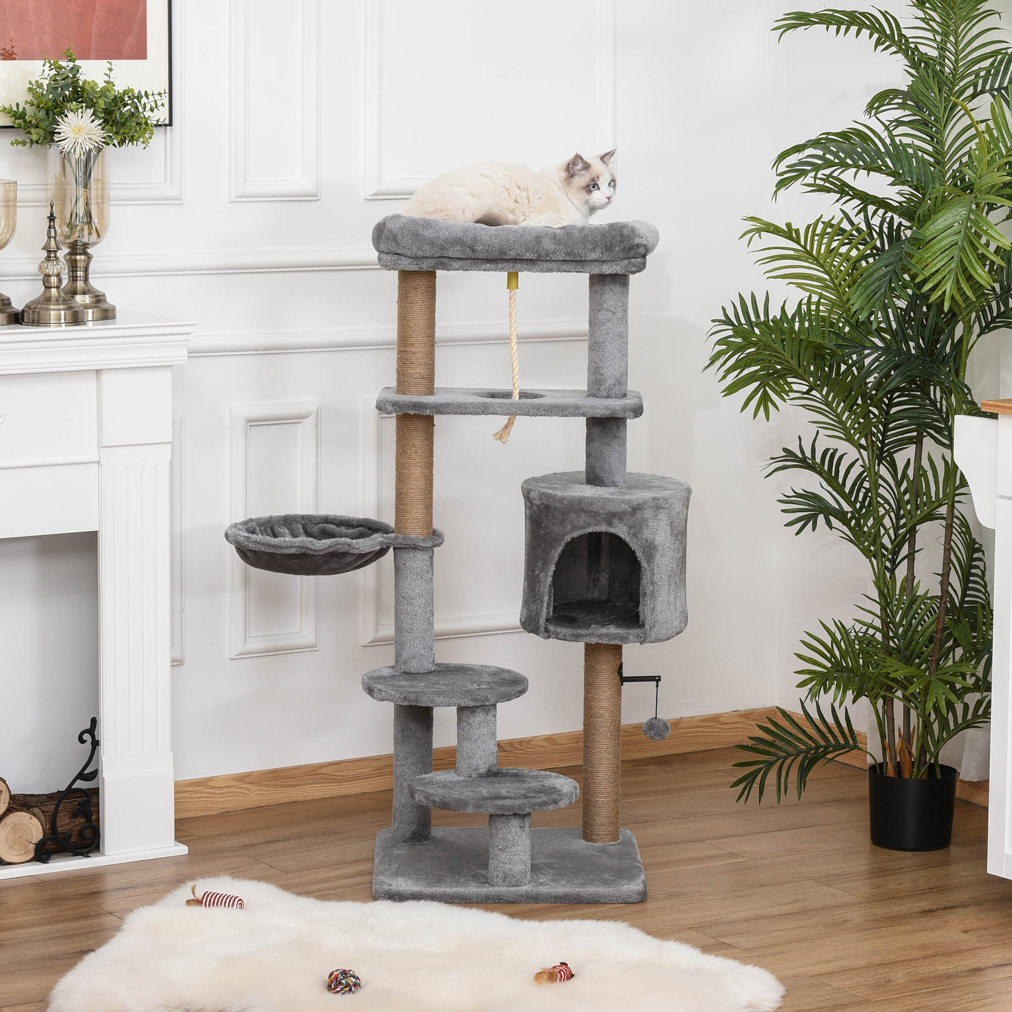 Árvore para gatos PawHut cinza
