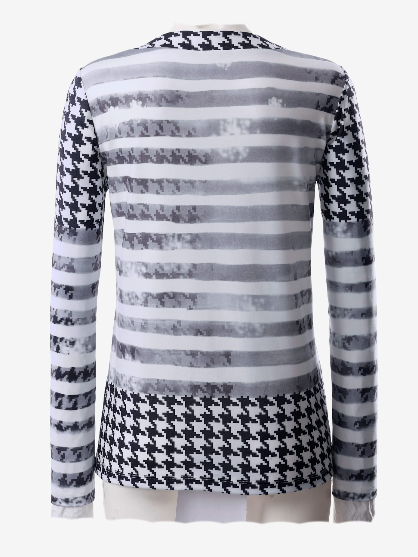 T-shirt imprimé empiècements pied-de-poule manches longues