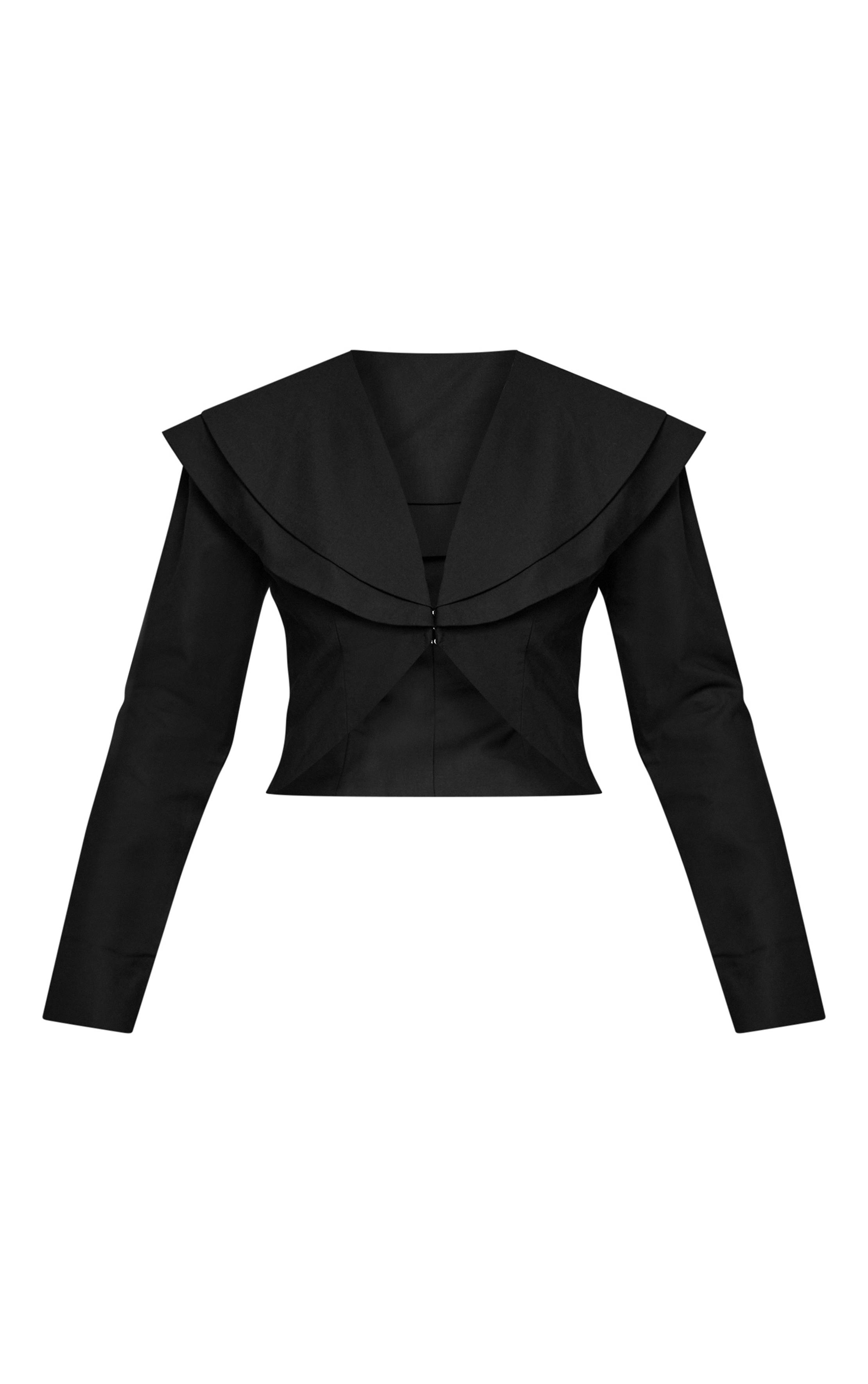 Noir Blazer Cintré Court À Col Profond
