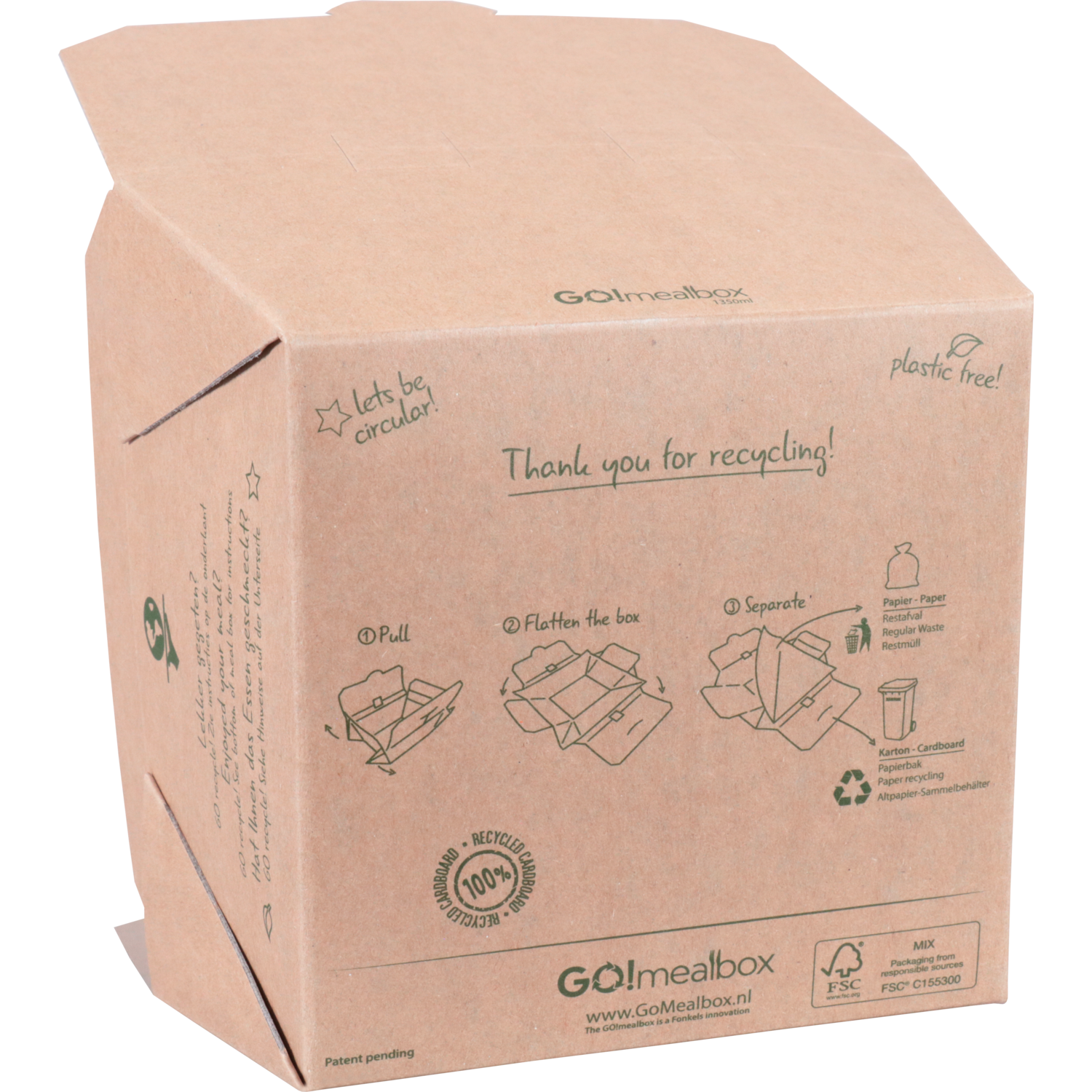 Fonkels Go!Mealbox, 1350ml, 15x15x7.5cm, karton, bruin
