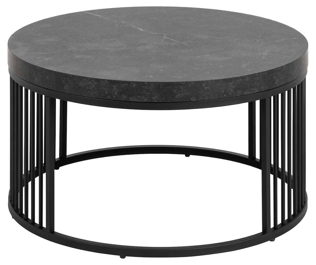 Strington sofabord Ø65cm. Sort marmorprint med sort trådunderstell.