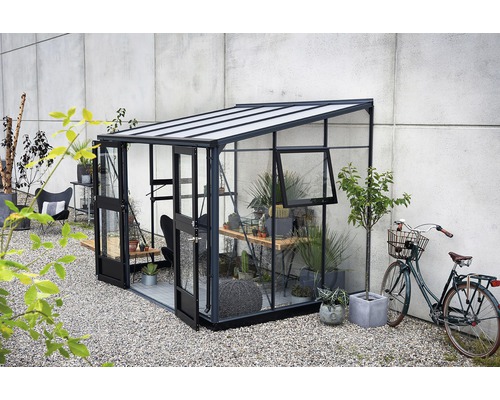 JULIANA Kas Veranda 6,6 m² Veiligheidsglas 3 mm 296 x 221 cm antraciet/zwart