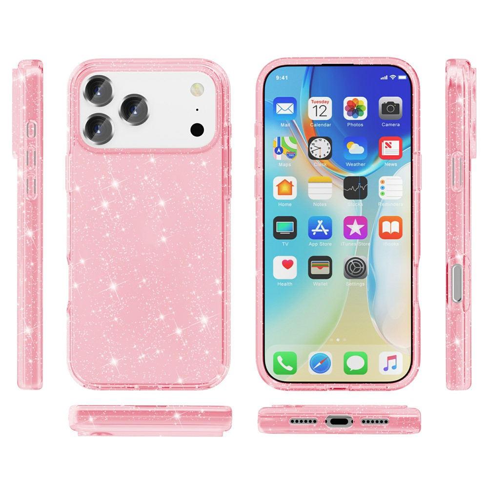 iPhone 17 Pro Hybrid Hardcase Schutzhülle im Glitzer Design - Pink / Transparent