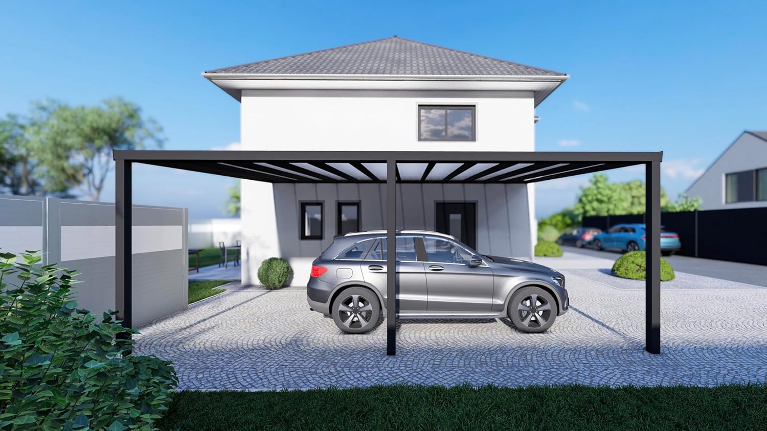 Carport KD Alpha in Anthrazit mit 16mm Klar Polycarbonat in 400x300cm - Überdachung aus Aluminium - Der optimale Schutz für Sie und Ihr Fahrzeug