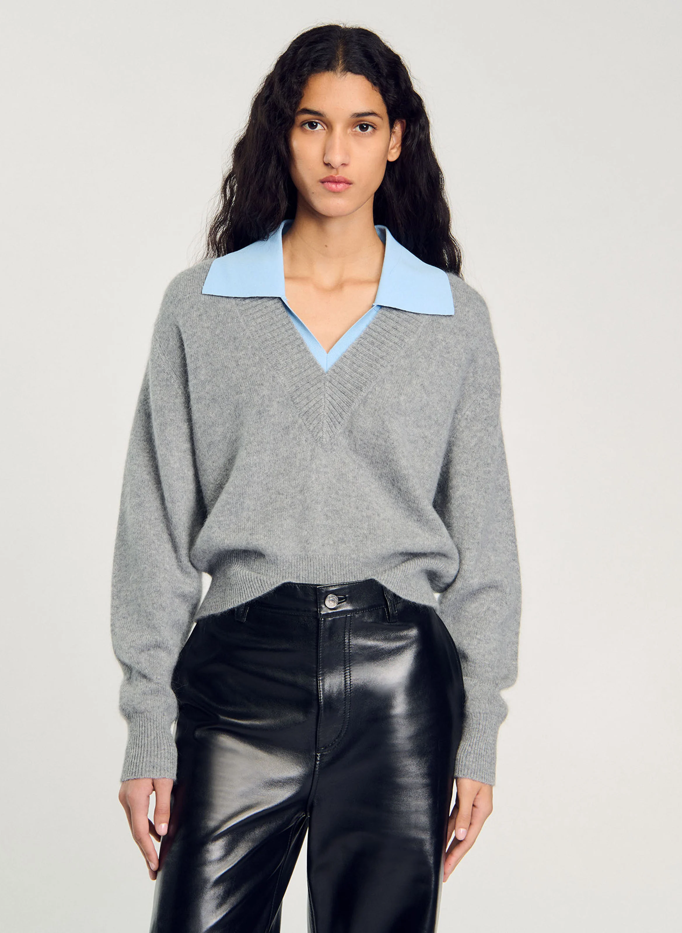 Pull col chemise en laine | Gris