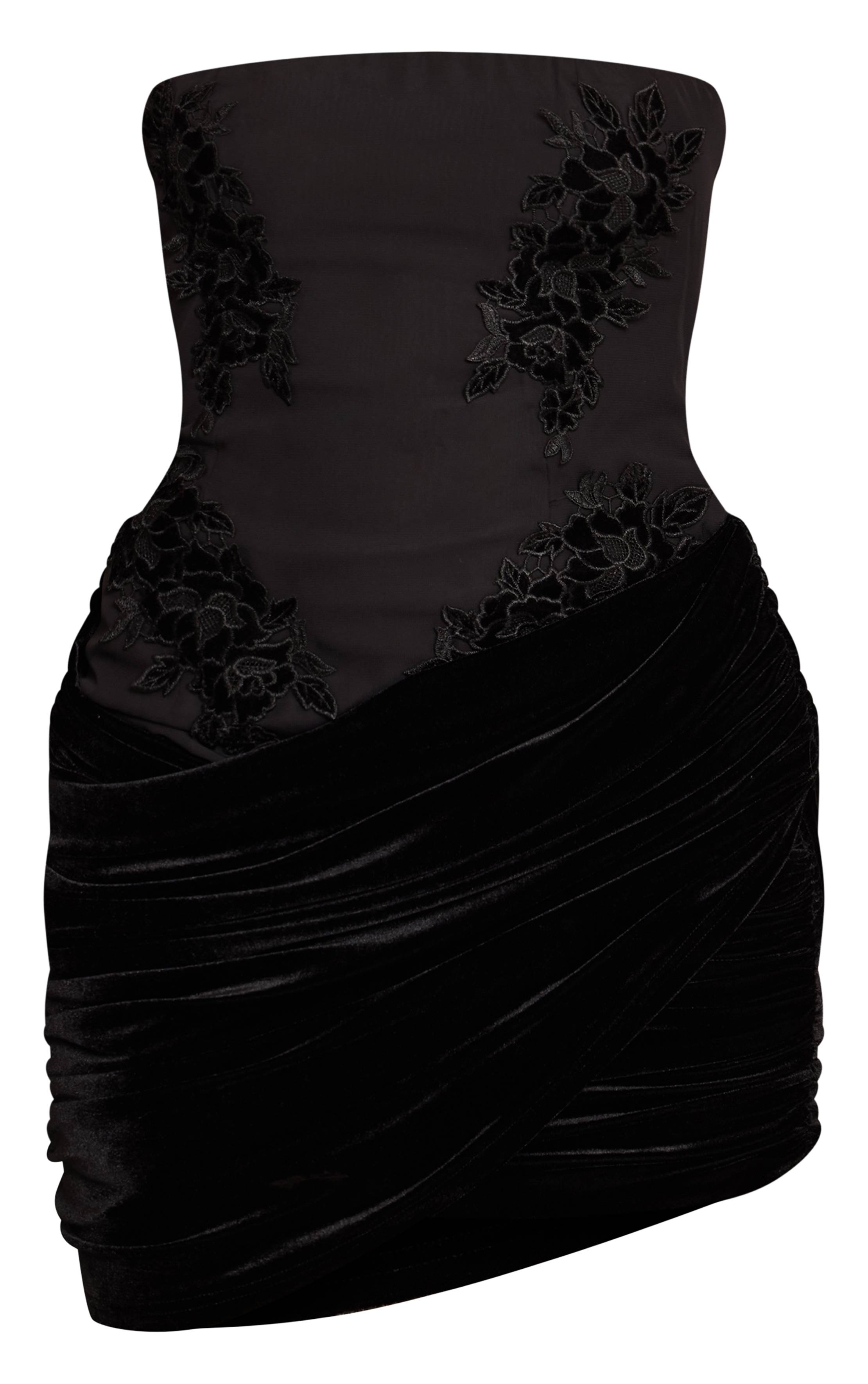 Noir Robe Mini Bandeau À Détails Floraux En Mesh