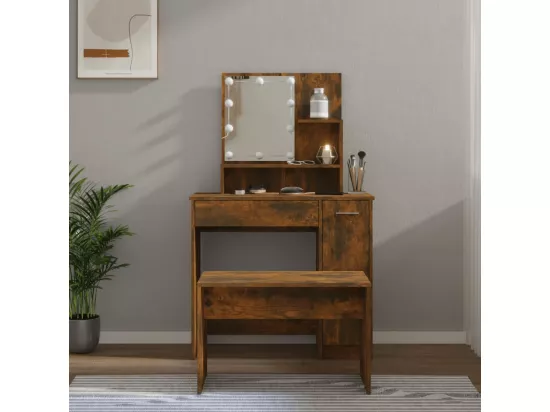 Ensemble de coiffeuse avec LED Chêne fumé Bois d'ingénierie