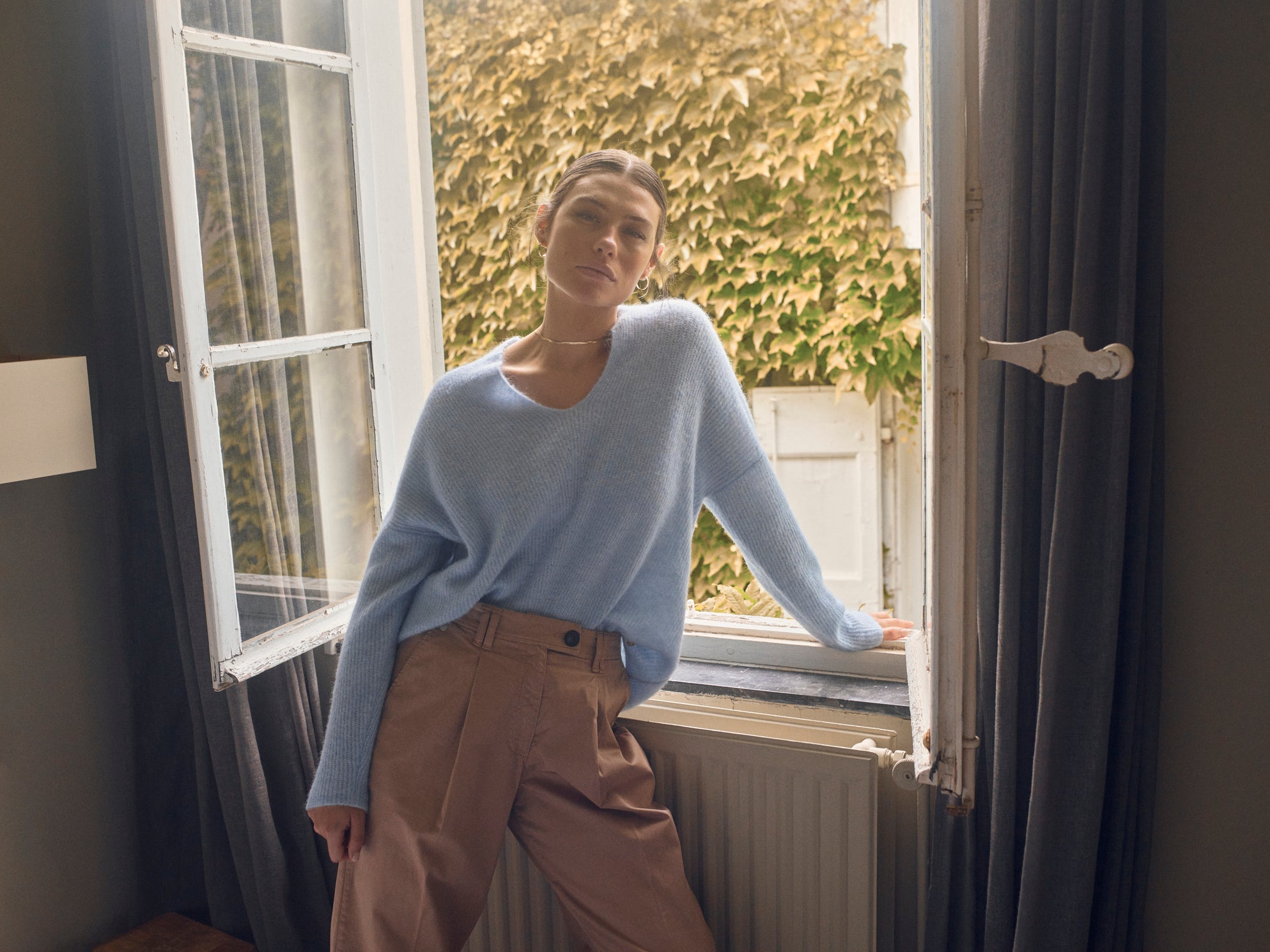 Mos Mosh  Thora V-Neck strik - Cashmere Blue