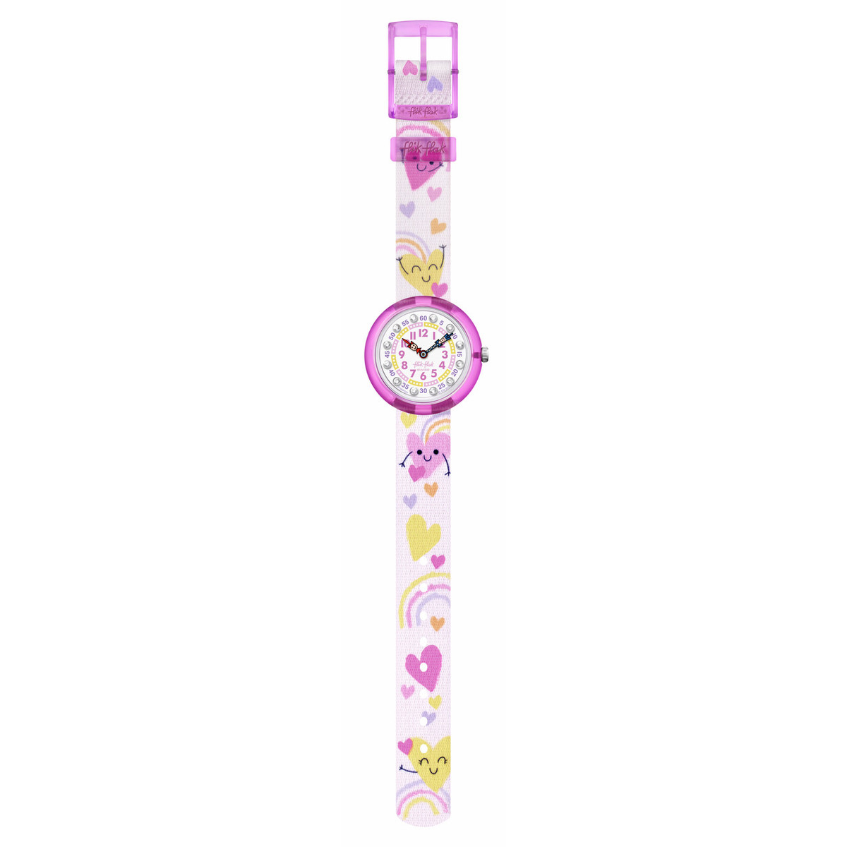 Montre FLIK FLAK Organized Chaos Bouncing Hearts enfant bracelet pet recycle blanc