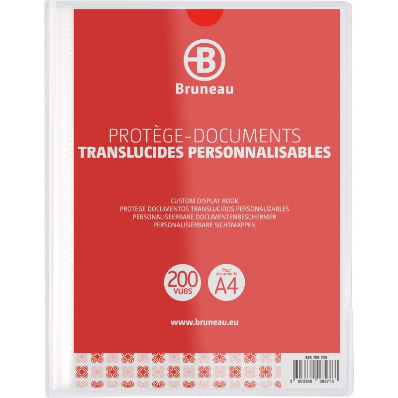 Protège-documents Bruneau polypropylène translucide personnalisable A4 100 pochettes - 200 vues