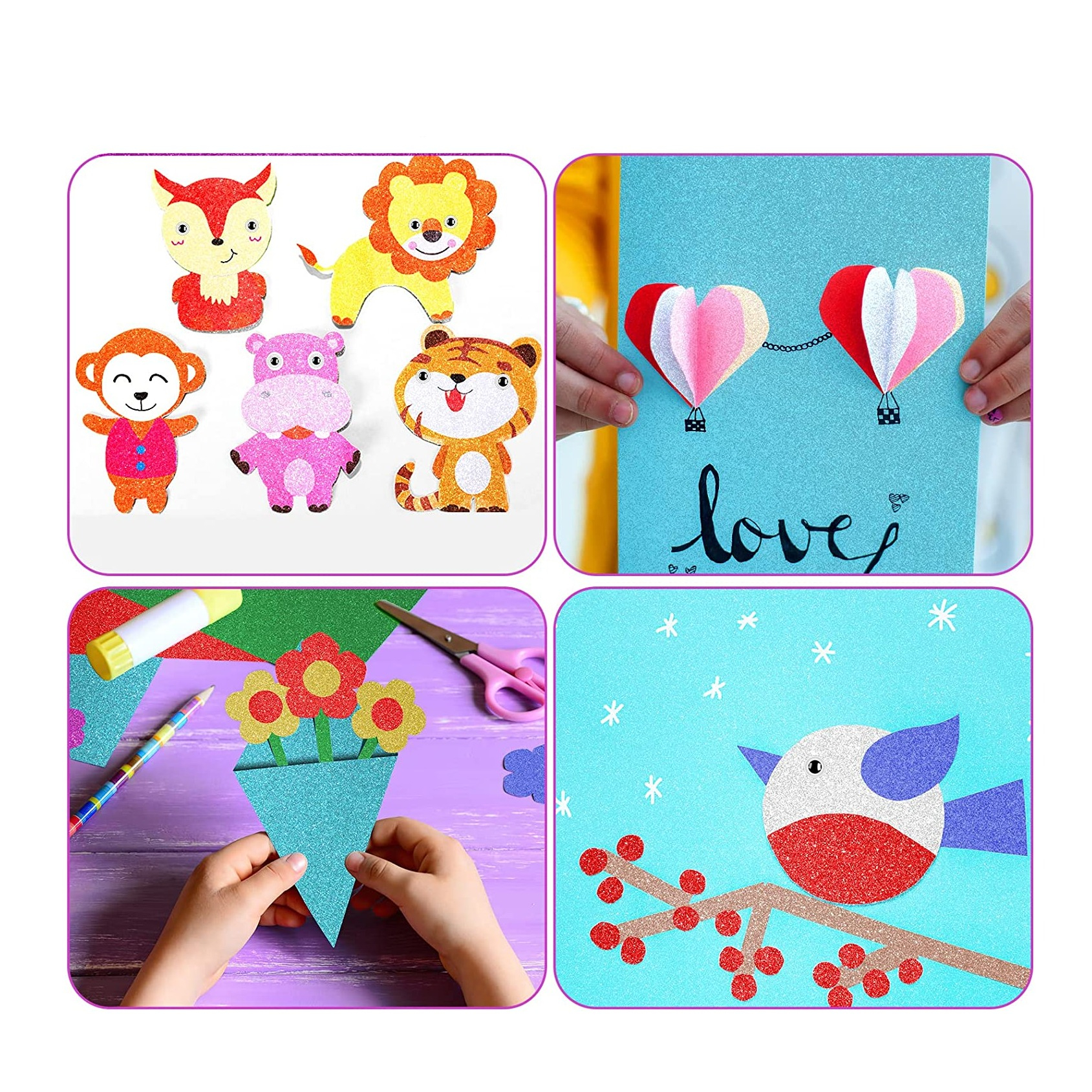 (10er Set) 250gm2 Bastelpapier DIY Glitzer A4 Kraftpapier - Assortiert