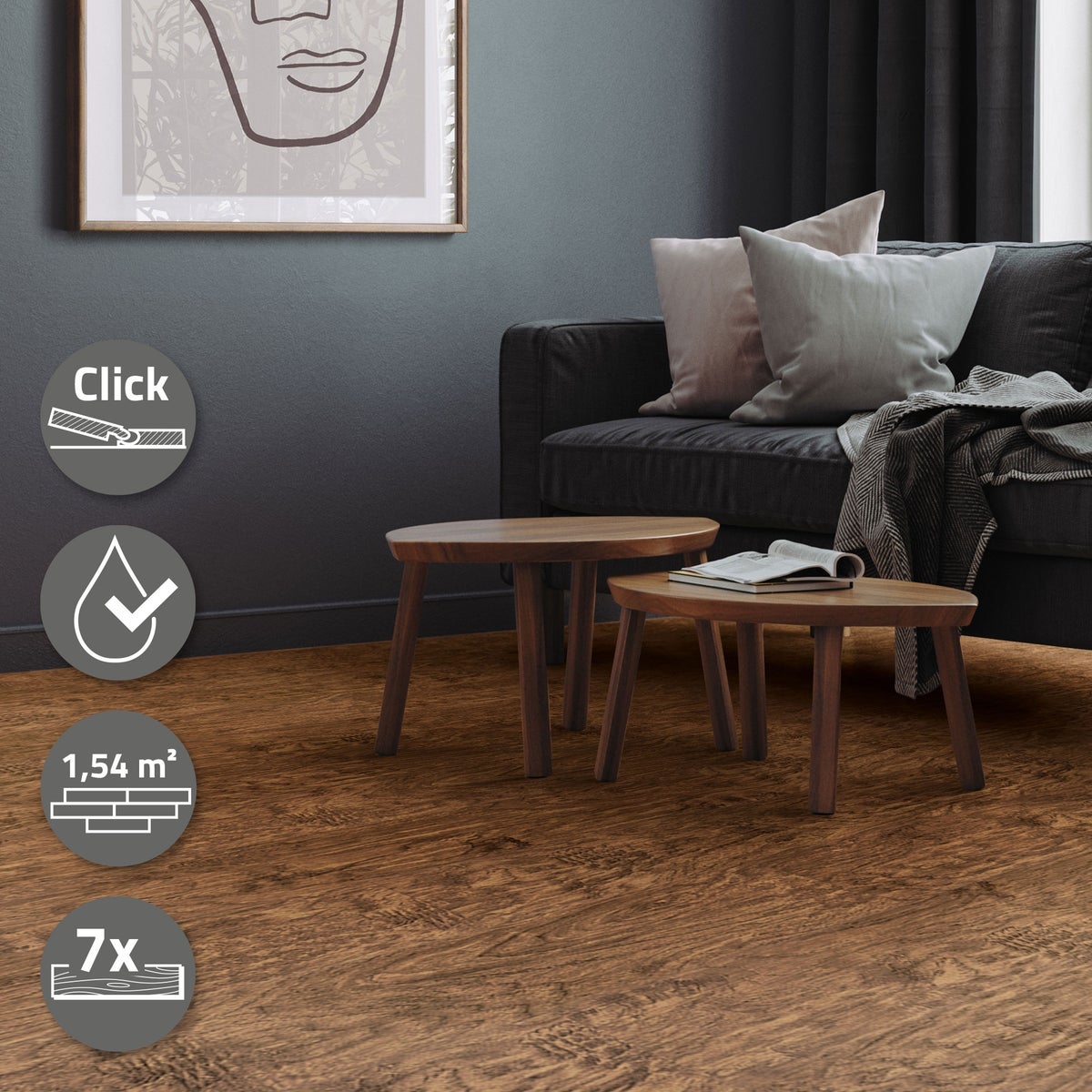 ML-Design Deluxe PVC-vloer, Click Vinyl Planken, Vinylvloer, 122 cm x 18 cm x 4,2 mm, Dikte 4,2 mm, 1,54 m²/7 Planken, Klassieke Acacia, Bruin, Houtlook, Slipvast, Waterdicht, Belastingsklasse 34