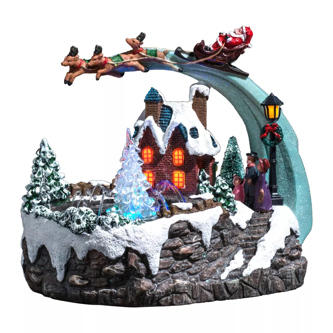 Village de Noël lumineux et musical Père Noël et fontaine