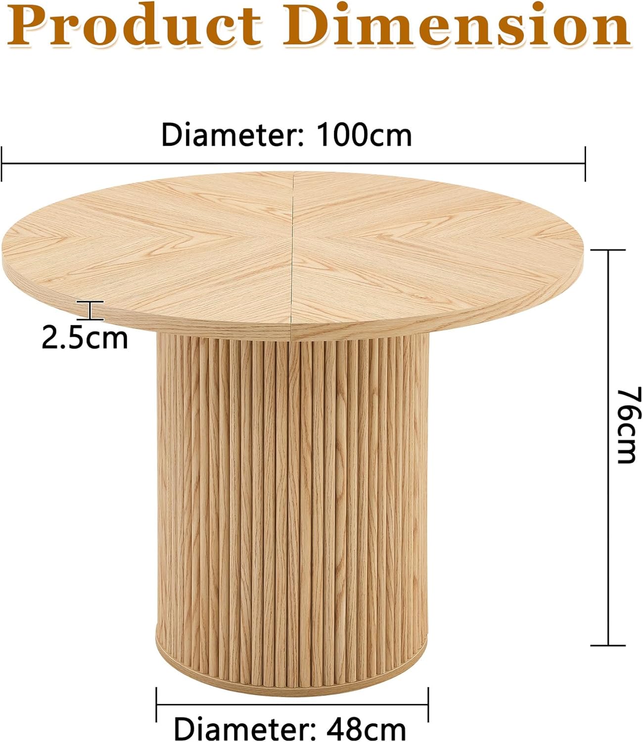 Runder Esstisch 100 cm für 4–6 Personen, MDF, stabile 4-Segment-Tischplatte in Holzoptik, moderner Küchentisch für Esszimmer & kleine Räume (MDF+Metal, Natural Wood) XL4695035