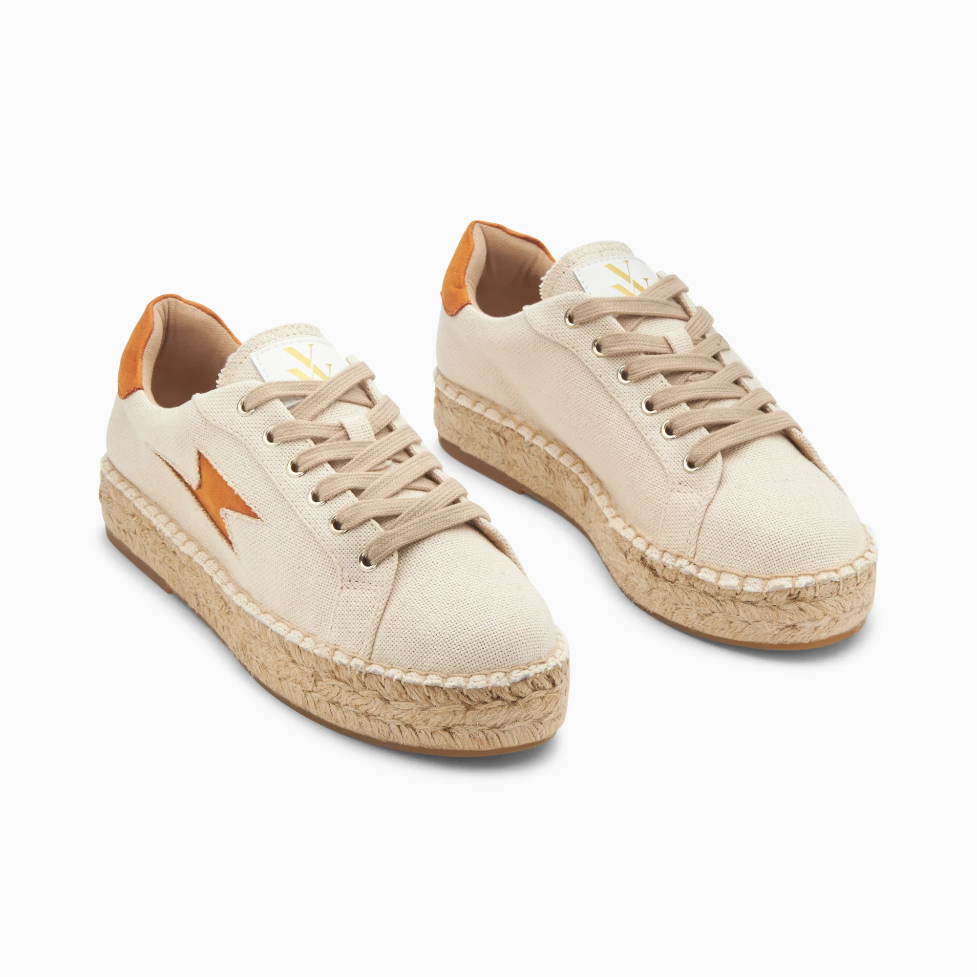 Sneakers-Baskets éclair April beige et orange à semelle espadrille