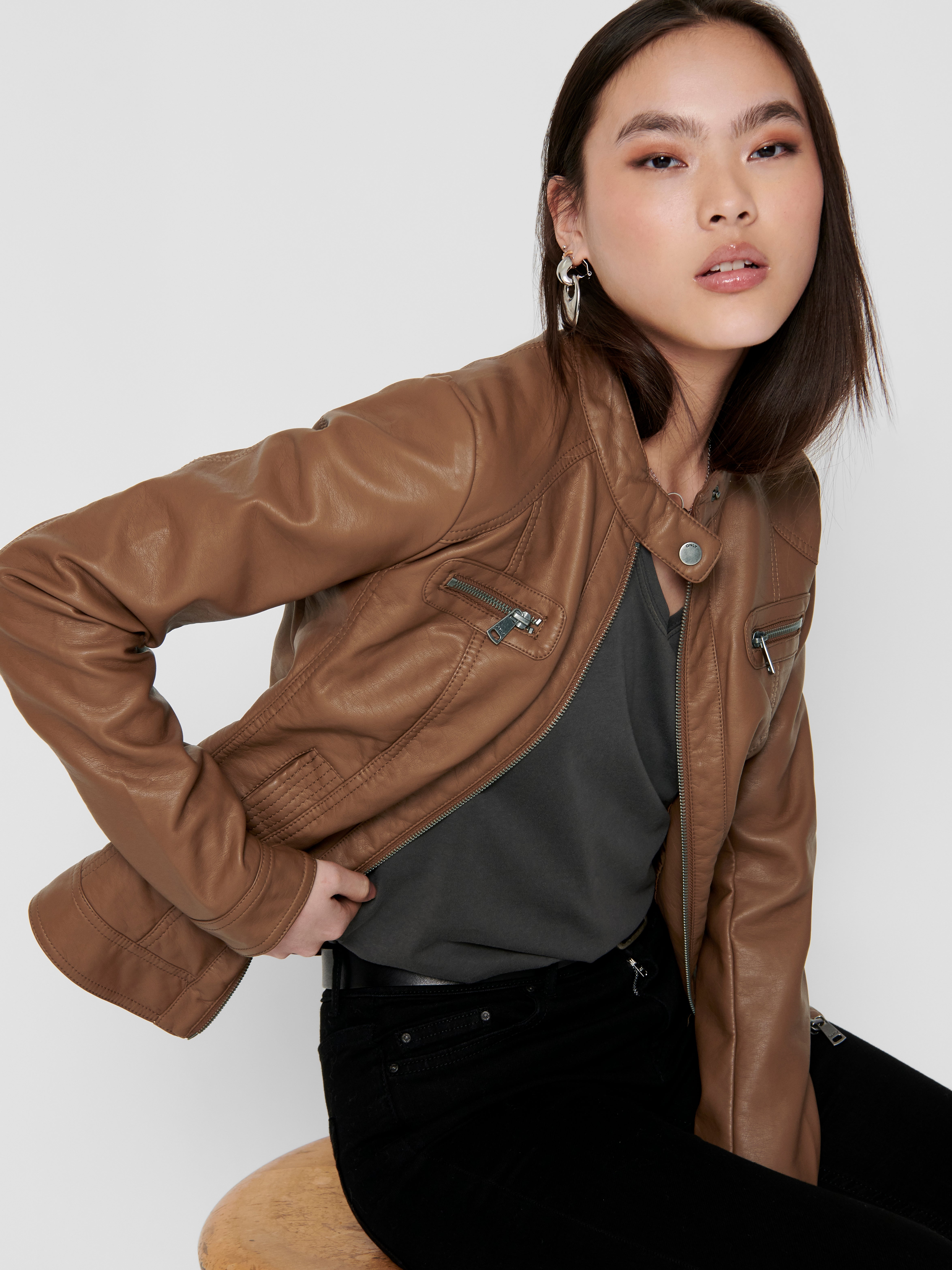 ONLBANDIT Kunstlederjacke Cognac