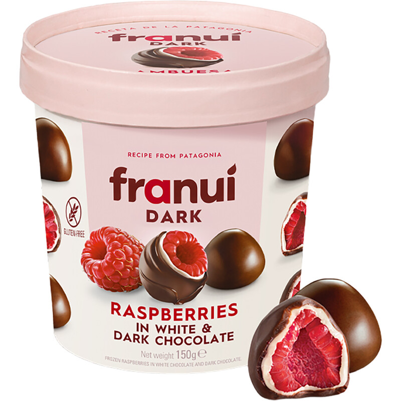 Franui Raspberries in white & dark chocolate