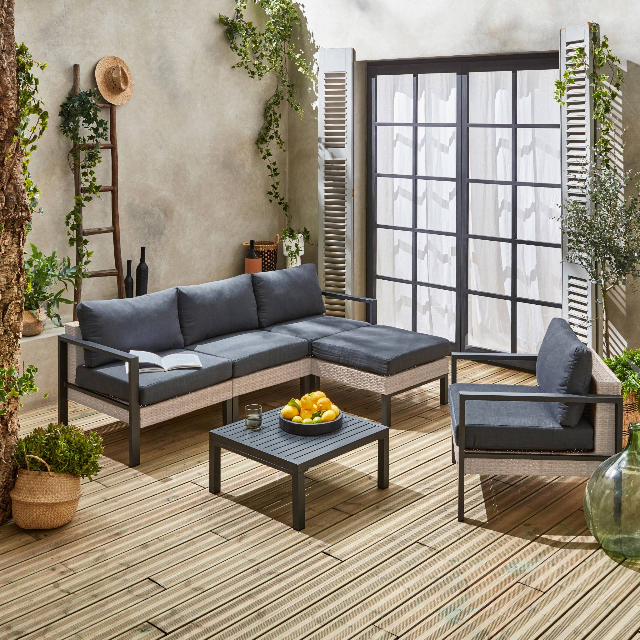 sweeek - Loungeset, aluminium en wicker, 5-zits