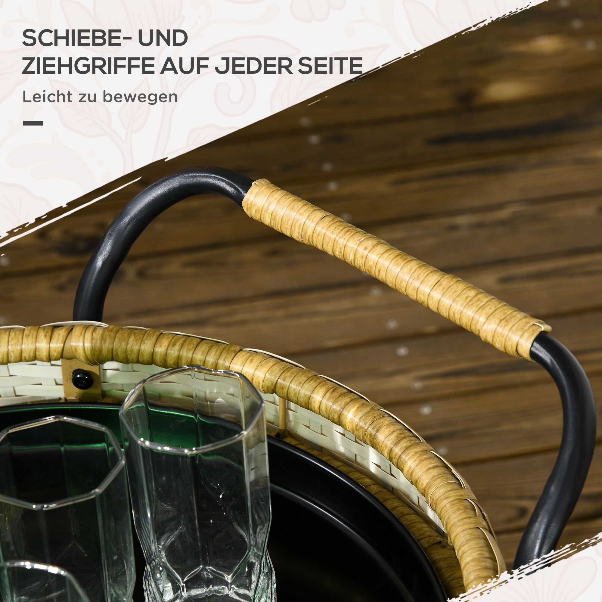 Outsunny Servierwagen mit 2 Flechtkorbebenen gelb Ø50 x 66Hcm