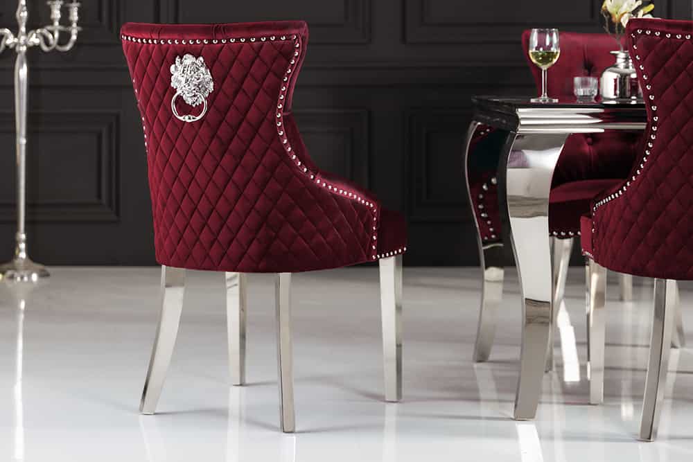 Barock Stuhl CASTLE DELUXE rot Samt Löwenkopf Chesterfield Design Esszimmerstuhl Nieten