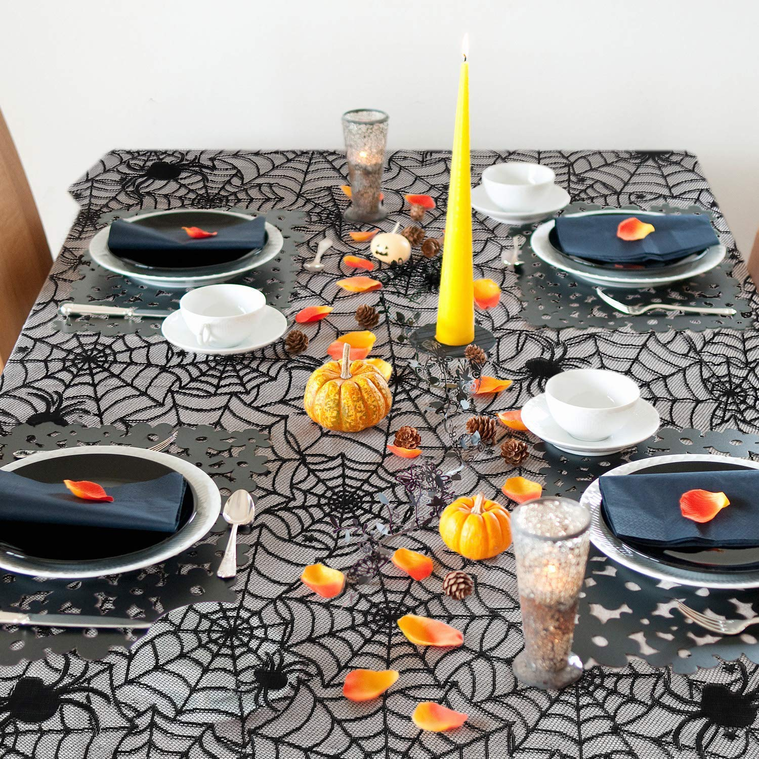 (135x180cm) Spinnen Netz Tuch Halloween Türvorhang Party Deko Kaminschal - Schwarz