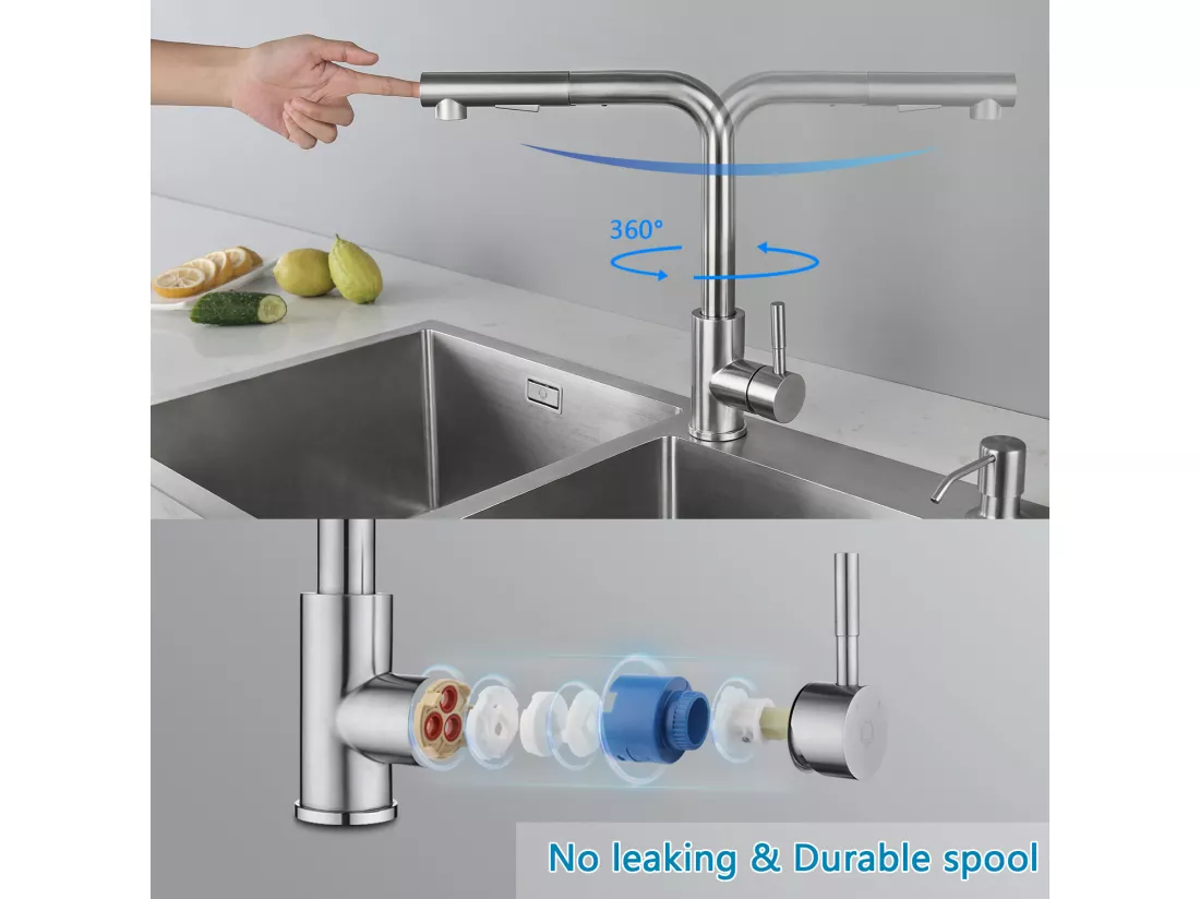 Cecipa max Mitigeur Cuisine avec Douchette Extractible Robinet Cuisine avec 2 Jets aux Choix Robinetterie en Acier Brossé Haute Qualité,EU Modèle