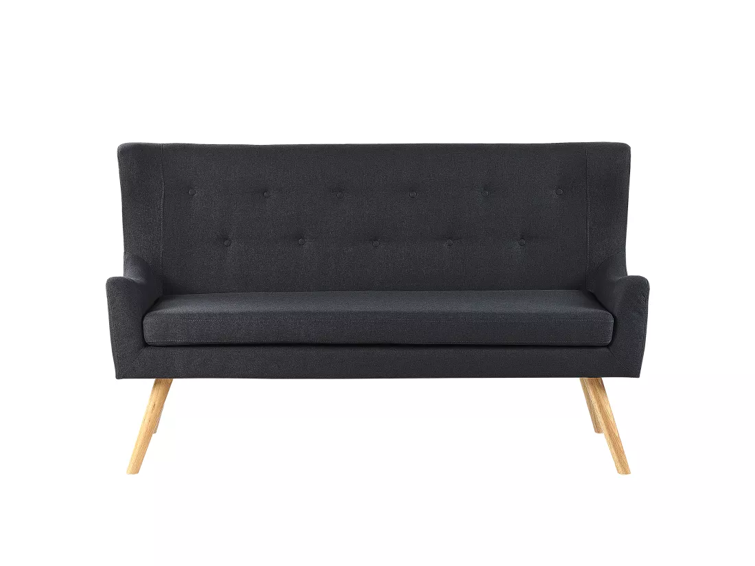 Canapé banquette 2 places en tissu noir SKIBBY
