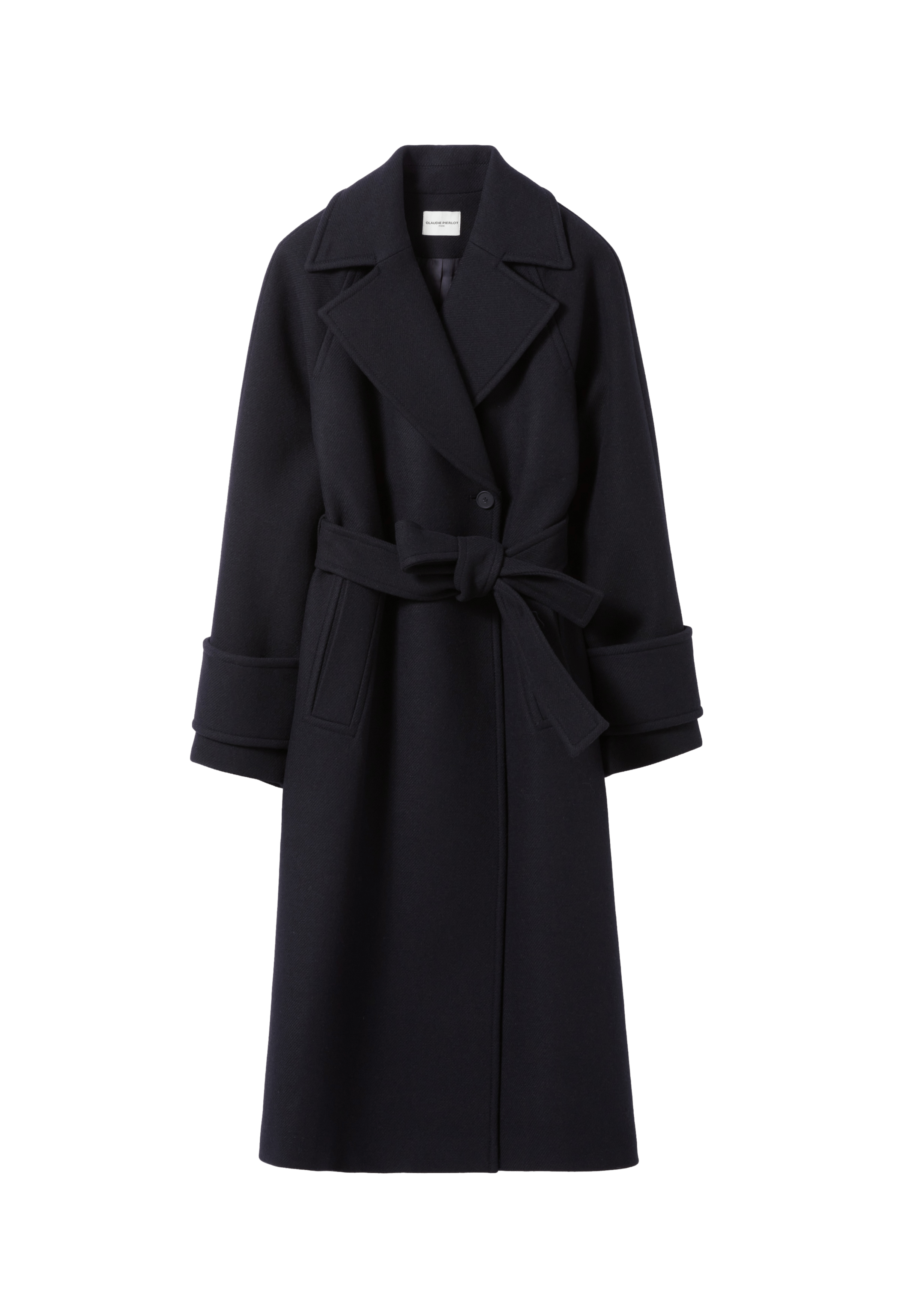 Veste col tailleur en laine mélangée| Bleu
