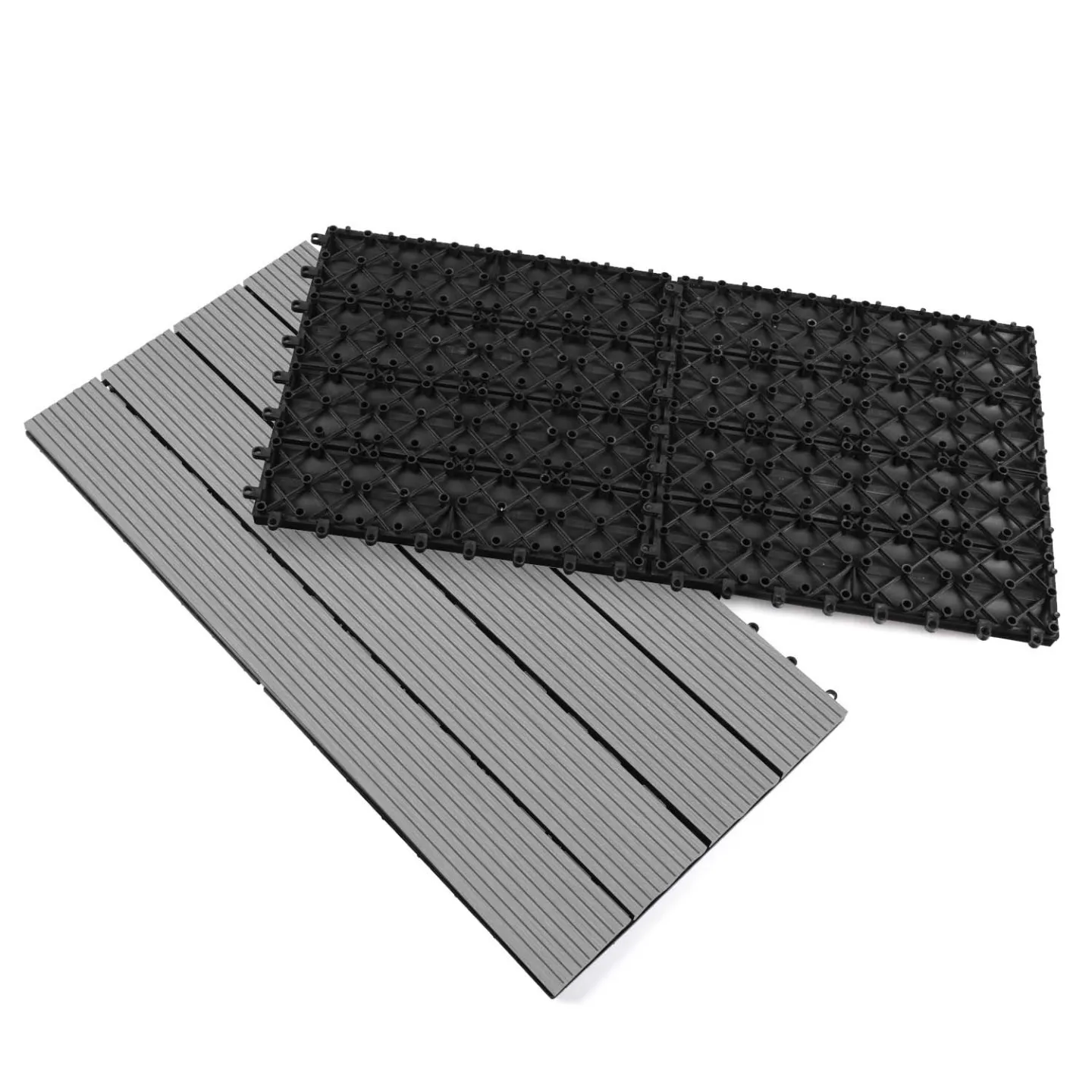 Lot de 5 dalles de terrasse rectangulaire WODHY clipsables bois composite gris 60 x 30 cm