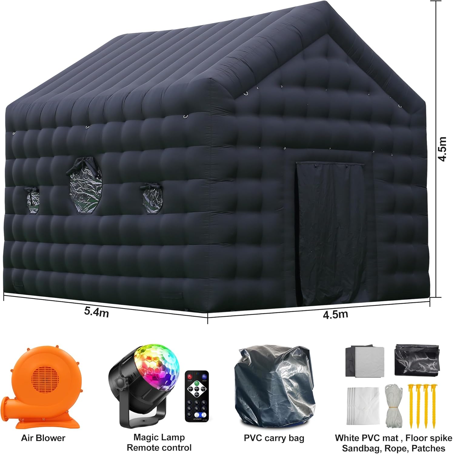 SAYOK Aufblasbares Disco-Zelt 5.4m Nightclub Party Cube Zelt Großes tragbares Veranstaltungshaus mit Logo-Bereich für Geburtstag, Schulveranstaltungen, Hinterhof-Party, Vermietung Geschäft (Black)