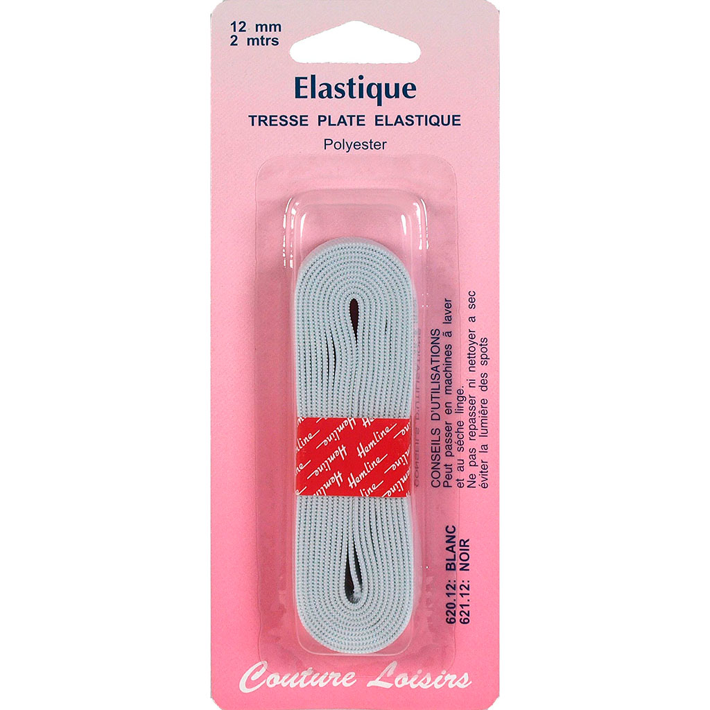 Elastique tissé souple blanc 12mmx2m