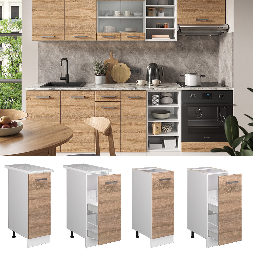 Vicco Apothekerunterschrank Küchenschrank Küchenzeile R-Line 30 cm Weiß Sonoma