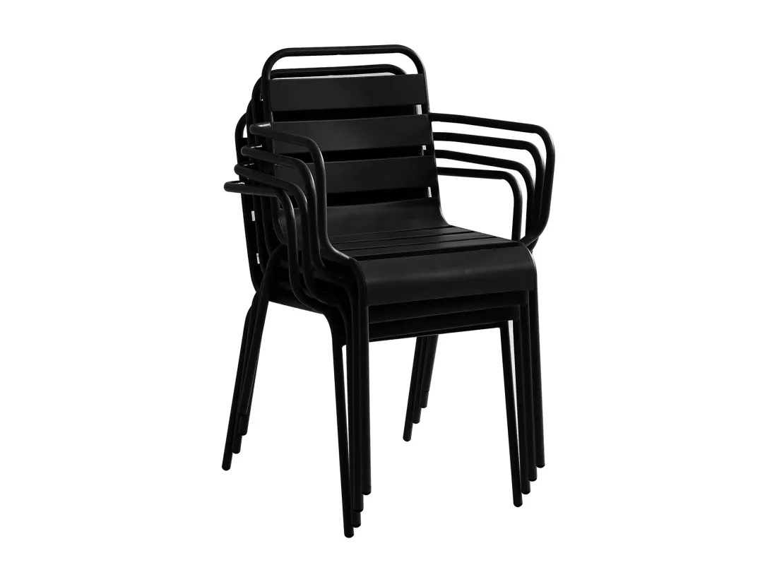 Salle à manger de jardin en métal - une table D.110 cm et 4 fauteuils empilables - Noir - MIRMANDE de MYLIA