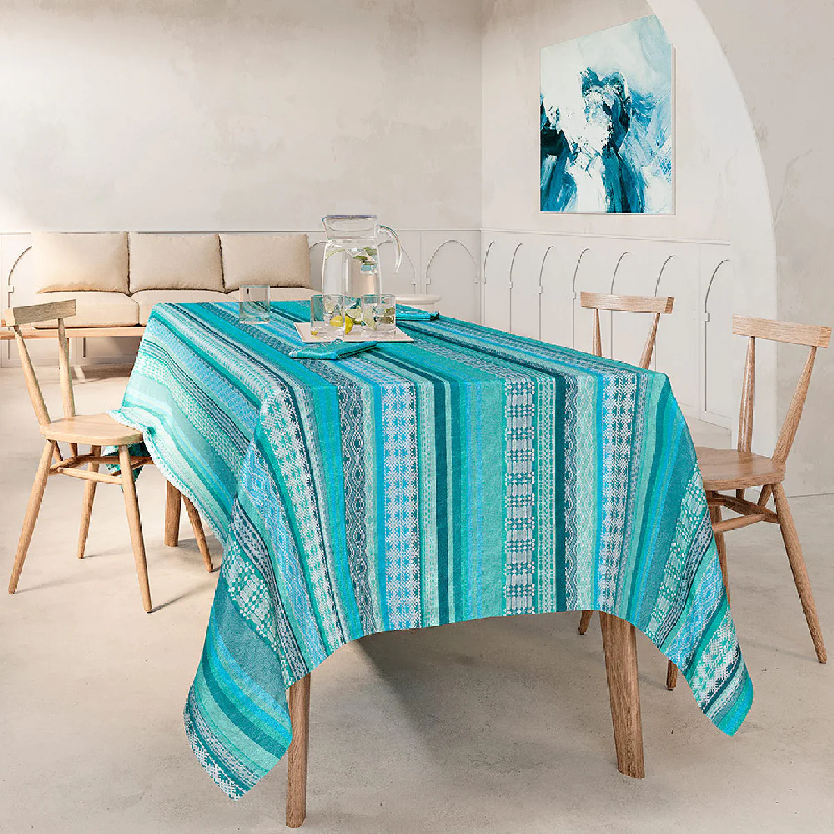 Nappe pur coton bleu 155x225 Garnier Thiebaut