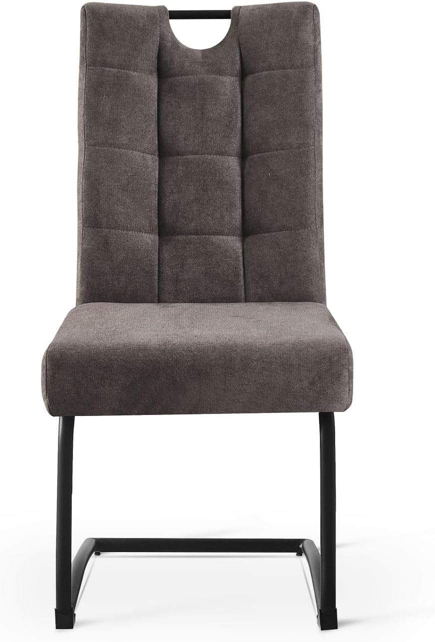 B&D home® Esszimmerstühle Sofia 2er Set – Freischwinger Schwingstuhl, gepolsterte Sitzschale mit Griff, Webstoff Braun, Metallkufe schwarz, Retro-Industrial Design für Esszimmer, Küche & Büro