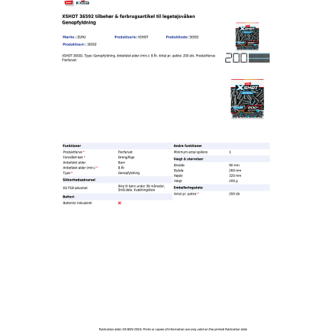 X-shot genopfyldningspakke med 200 pile