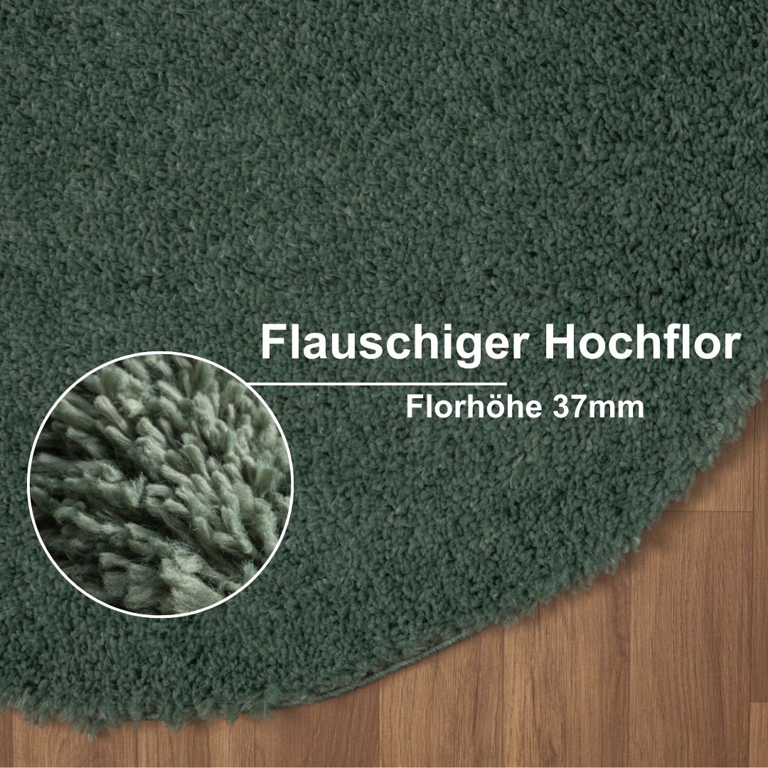 Myflair Möbel & Accessoires Hochflor-Teppich »My Shaggy« rund 37 mm Höhe Shaggy, Uni Farben, leicht glänzend, Microfaser, extra flauschig