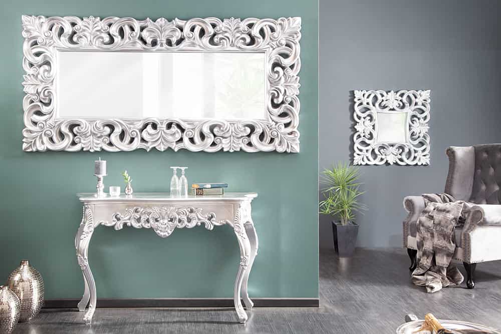 Elegante Konsole VENICE 110cm silber Barock Design Anrichte handgearbeitet