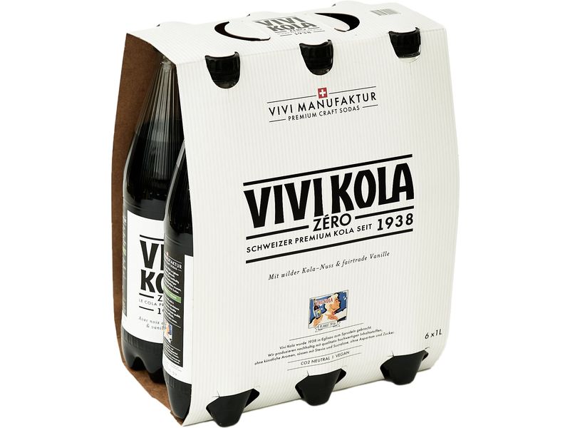 Vivi Kola Soft-Drinks Vivi Kola Zéro 6 x 1 l Schweizer Premium-Erfrischungsgetränk ohne Zucker