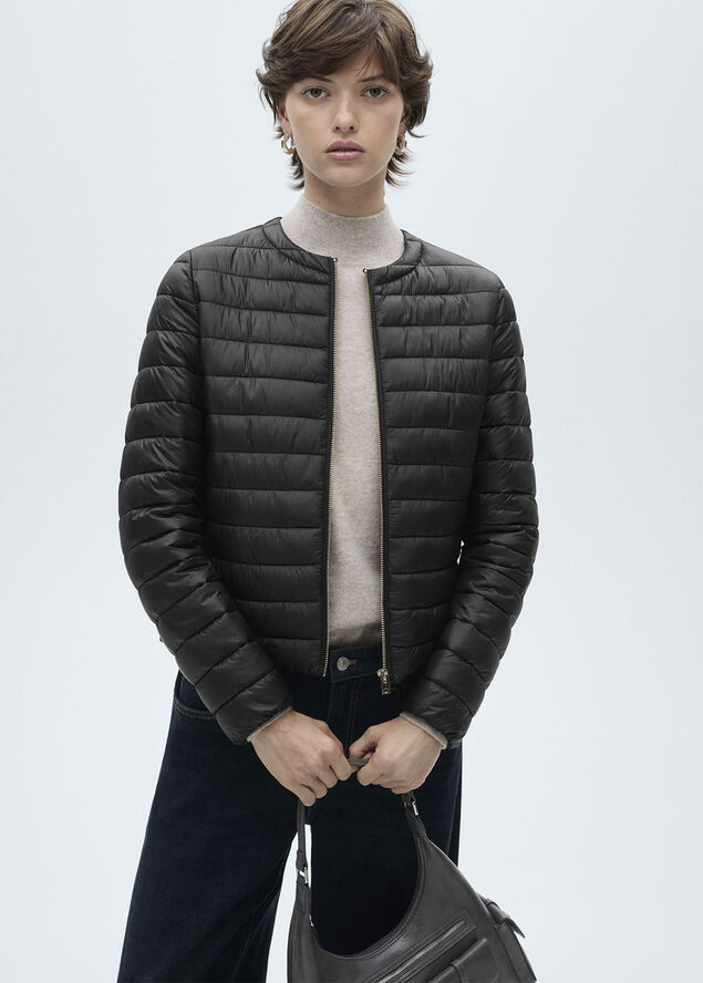 MANGO Pocket quilted jacket Black