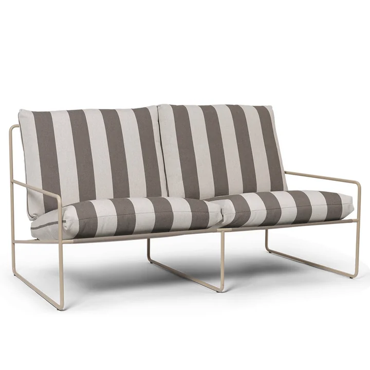 Ferm Living - Desert Stripe Outdoor 2-Sitzer Sofa - cashmere / chocolate
