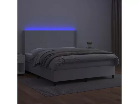 Sommier tapissier et matelas et LED Blanc 180x200 cm Similicuir