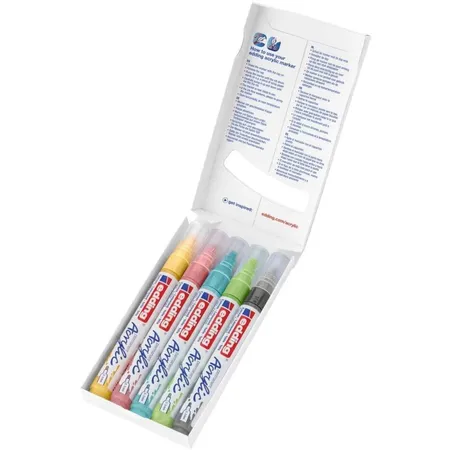 edding 5100 Acrylmarker - grau, gelb, blau, grün, rosa - 5 Acrylfarben Set (pastell) - Rundspitze 2-3 mm