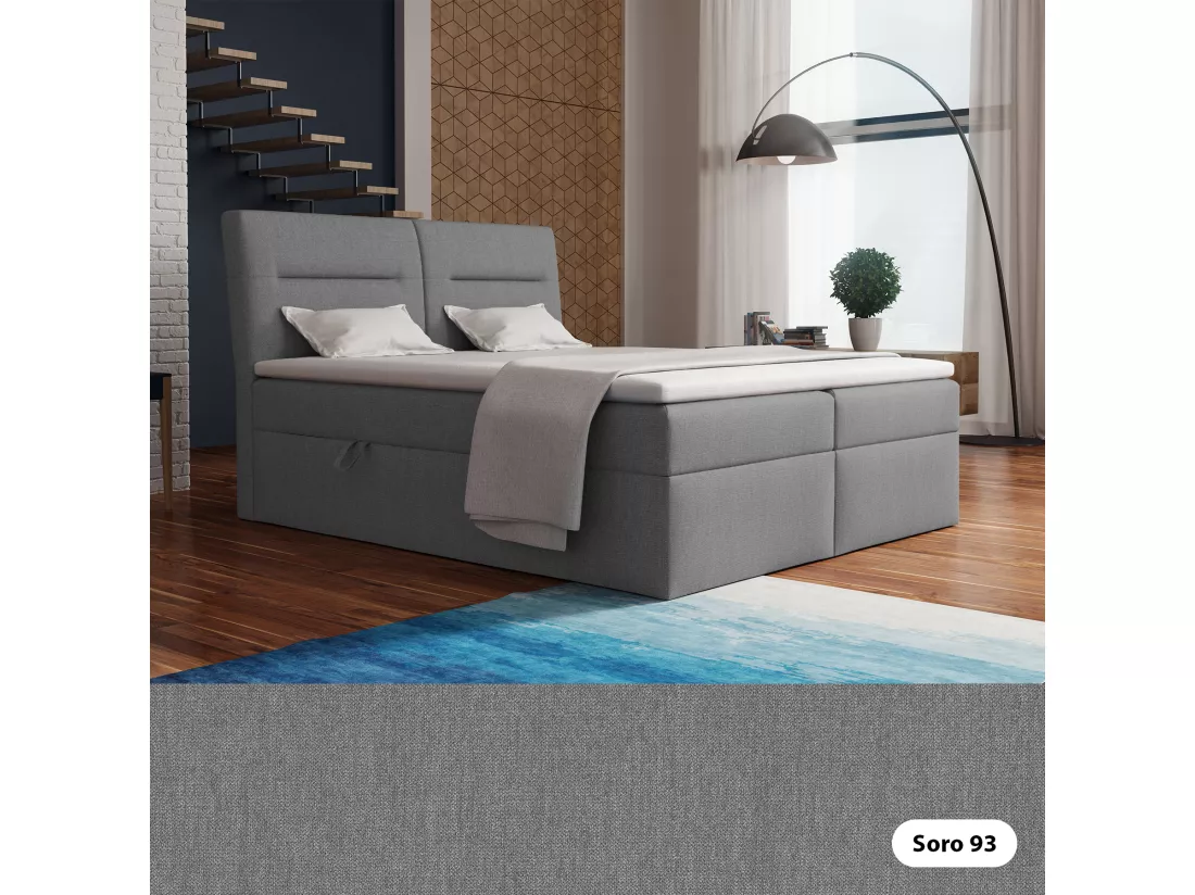 LE LIT BOXSPRING Moderno avec coffres de lit et surmatelas, en tissu Soro 93 (gris colombe), 160x200 cm.