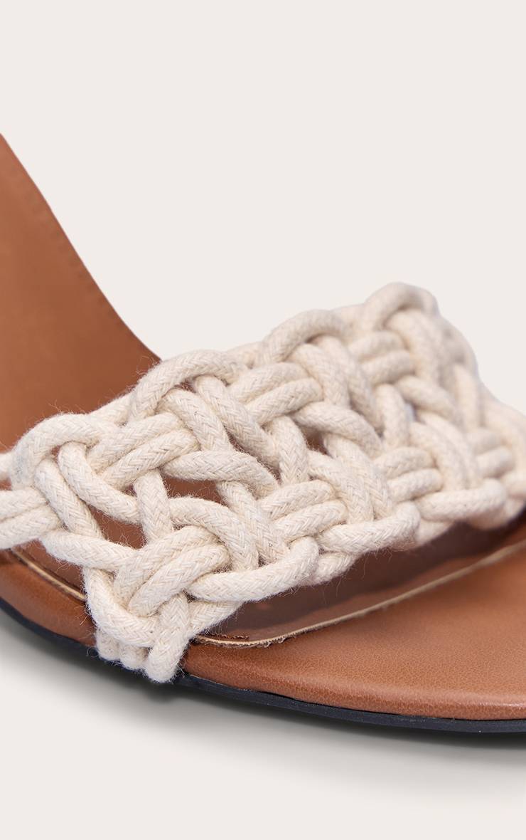 Crème Mules À Talons Bout Carré Avec Bride Tressée En Corde