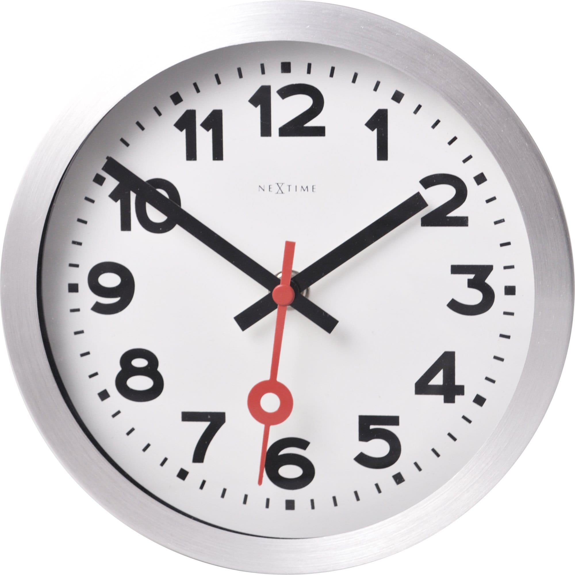 NeXtime - NeXtime - Wandklok -  35 cm - Geborsteld Alu - Wit -